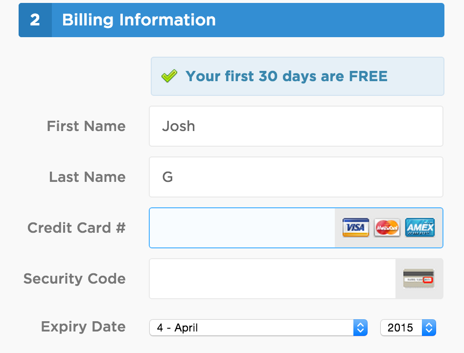 Unbounce requires credit card info to sign up.