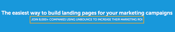 Unbounce showing social proof