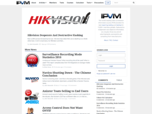 IPVM's homepage, a video surveillance information and SaaS company