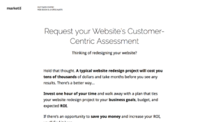 Market 8's Customer-Centric Assessment landing page that I wrote copy for.