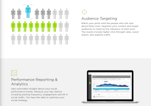 Further down solutions page showing audience targeting, reporting, analytics.
